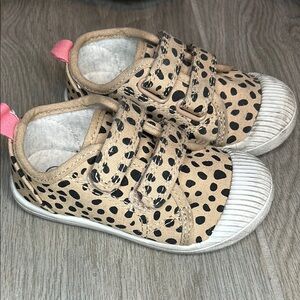 Tan and Black Slip-On Sneakers with Velcro Straps